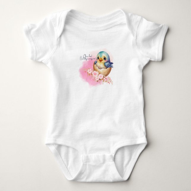 Cute Kawaii Egg Bird Elegant Floral Baby Shower Baby Bodysuit (Front)