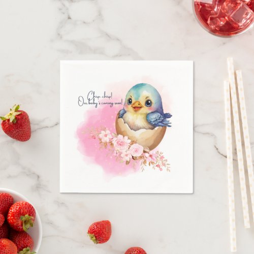 Cute Kawaii Egg Bird Elegant Floral Baby Shower Napkins