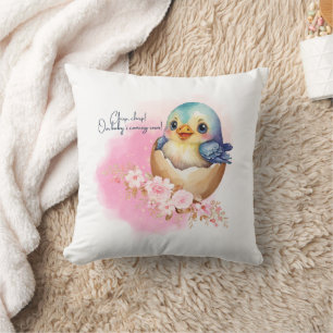 Cute Kawaii Egg Bird Elegant Floral Baby Shower Throw Pillow