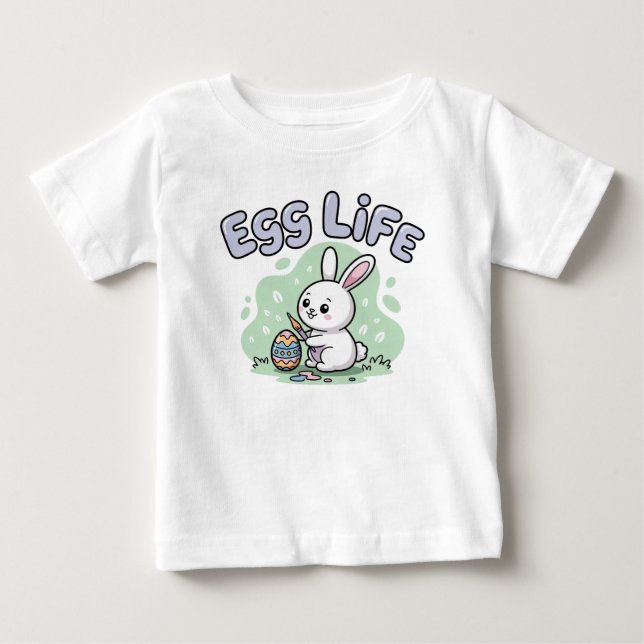 Cute Kawaii Egg Life Bunny Illustration Baby T-Shirt (Front)
