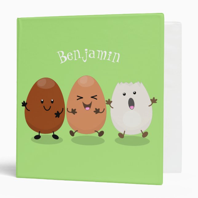 Cute kawaii eggs funny cartoon illustration 3 ring binder (Front/Inside)