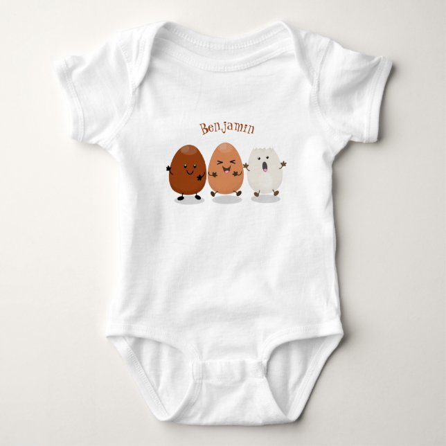 Cute kawaii eggs funny cartoon illustration baby bodysuit (Front)