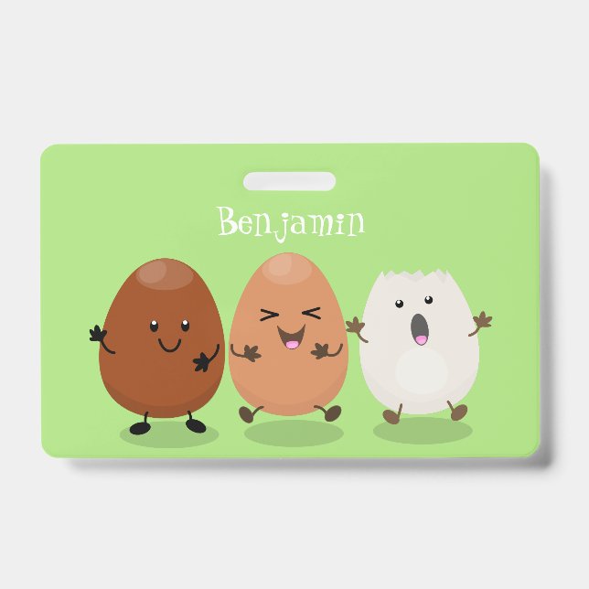 Cute kawaii eggs funny cartoon illustration badge (Front)