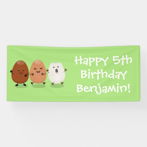 Cute kawaii eggs funny cartoon illustration banner