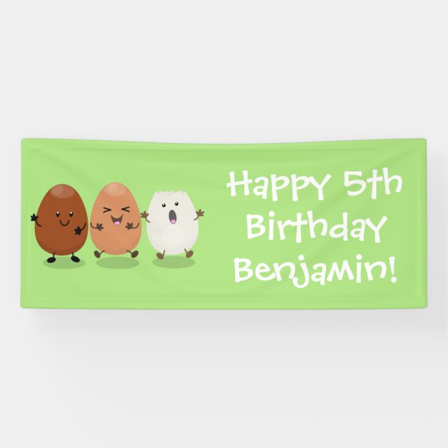 Cute kawaii eggs funny cartoon illustration banner (Horizontal)