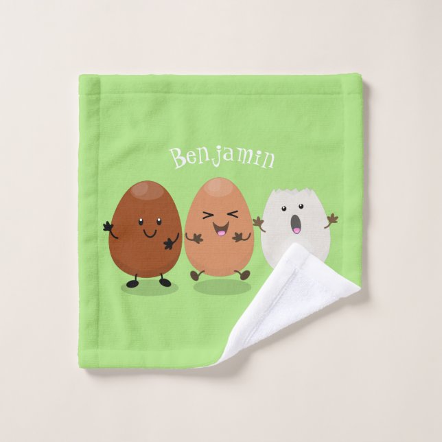 Cute kawaii eggs funny cartoon illustration bath towel set (Wash Cloth)