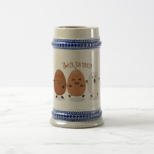 Cute kawaii eggs funny cartoon illustration beer stein