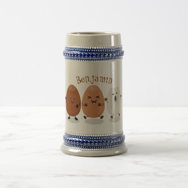 Cute kawaii eggs funny cartoon illustration beer stein (Center)
