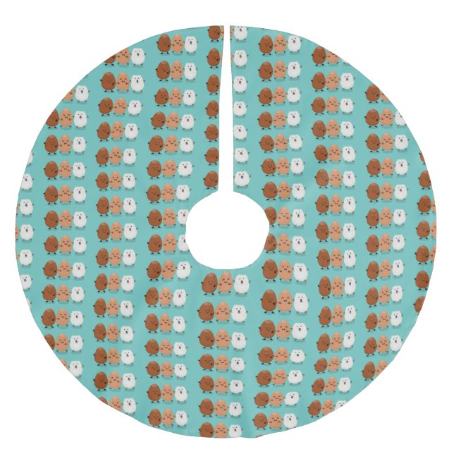 Cute kawaii eggs funny cartoon illustration brushed polyester tree skirt (Front)