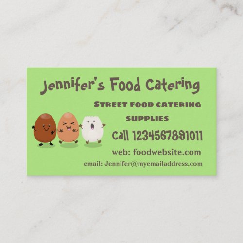 Cute kawaii eggs funny cartoon illustration business card
