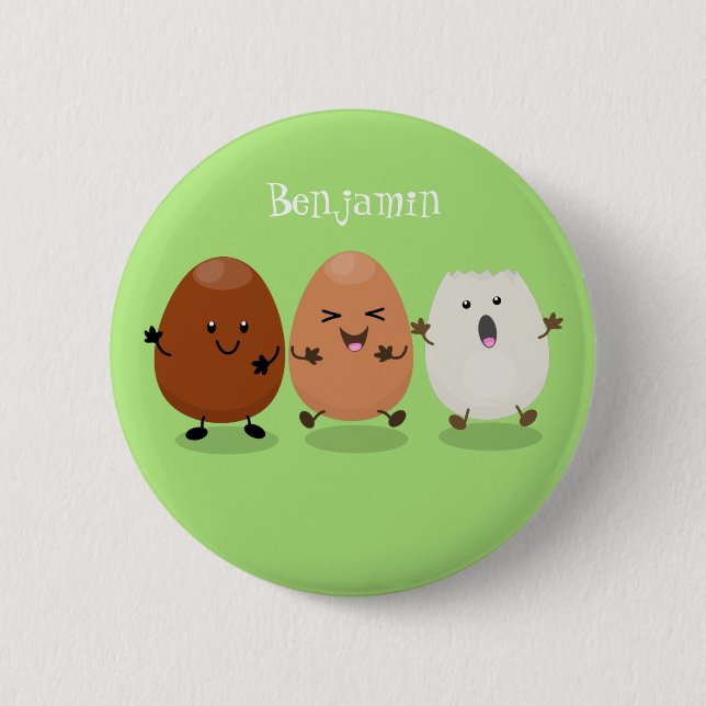 Cute kawaii eggs funny cartoon illustration button (Front)
