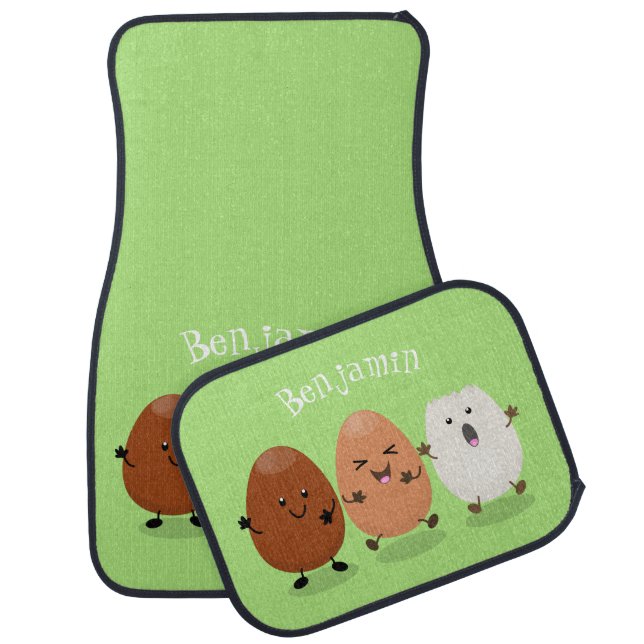 Cute kawaii eggs funny cartoon illustration car floor mat (Set)