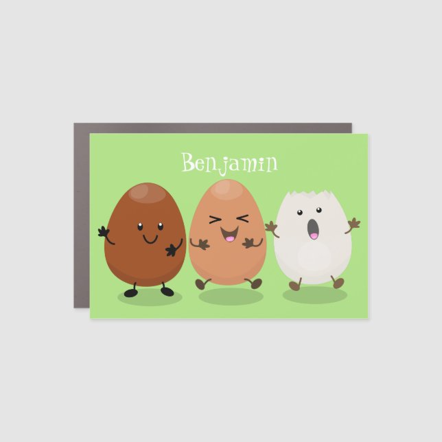 Cute kawaii eggs funny cartoon illustration car magnet (Front)