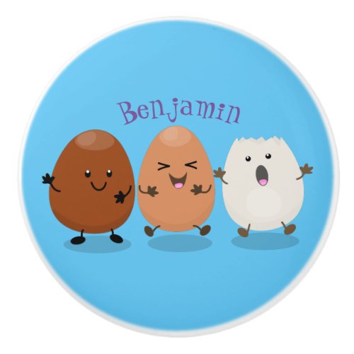 Cute kawaii eggs funny cartoon illustration ceramic knob