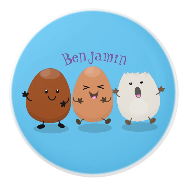 Cute kawaii eggs funny cartoon illustration ceramic knob (Front)
