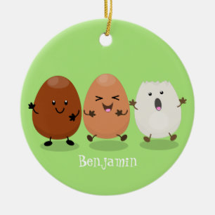 Cute kawaii eggs funny cartoon illustration ceramic ornament