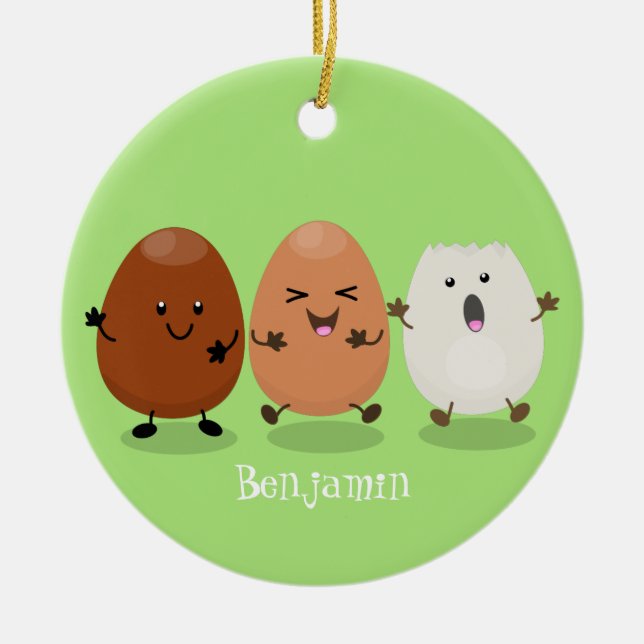 Cute kawaii eggs funny cartoon illustration ceramic ornament (Front)