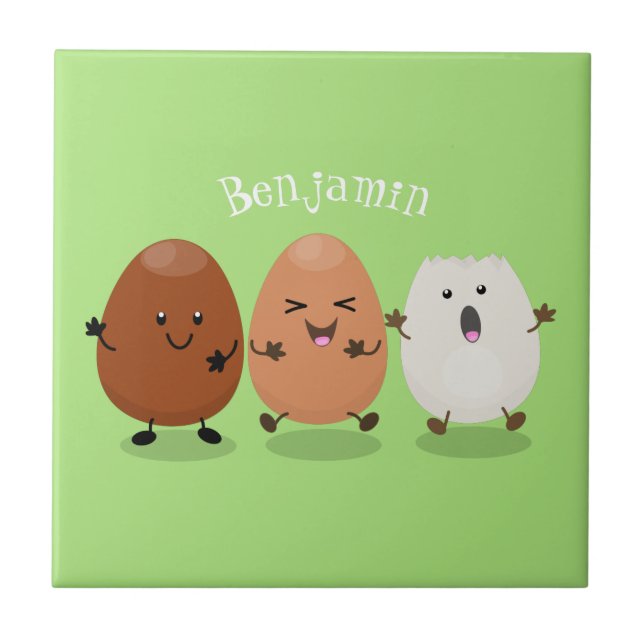 Cute kawaii eggs funny cartoon illustration ceramic tile (Front)
