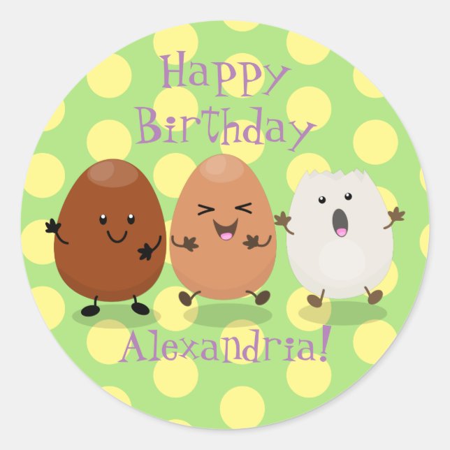 Cute kawaii eggs funny cartoon illustration classic round sticker (Front)