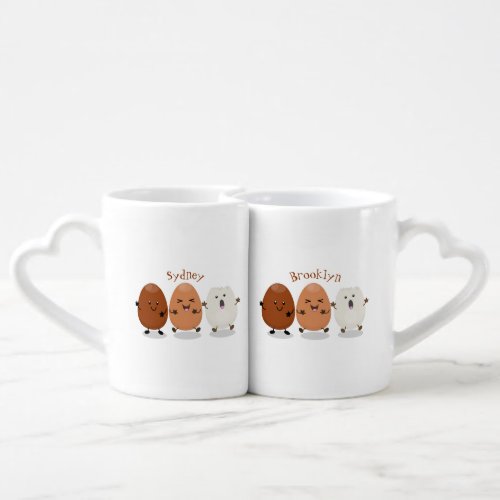 Cute kawaii eggs funny cartoon illustration coffee mug set