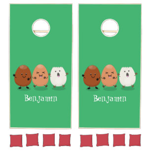 Cute kawaii eggs funny cartoon illustration cornhole set