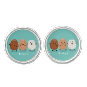 Cute kawaii eggs funny cartoon illustration cufflinks
