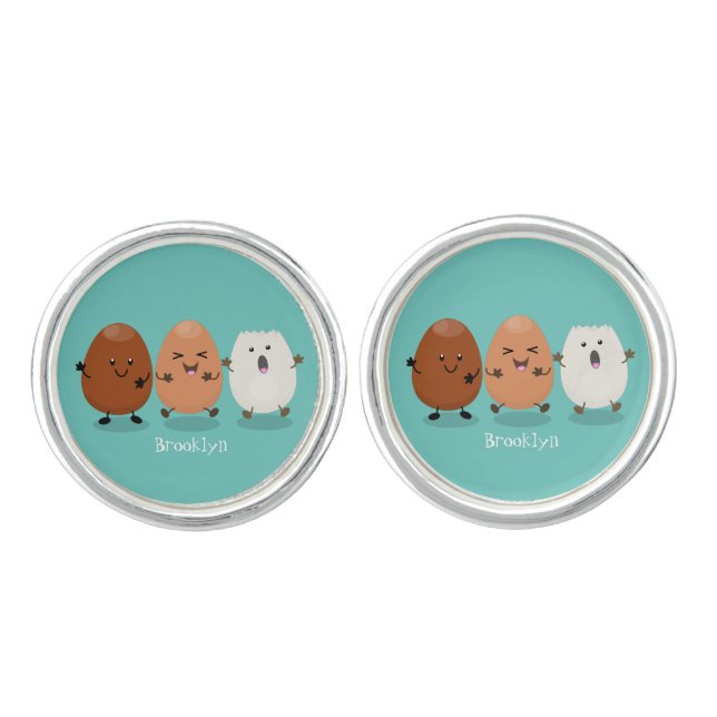 Cute kawaii eggs funny cartoon illustration cufflinks (Front)