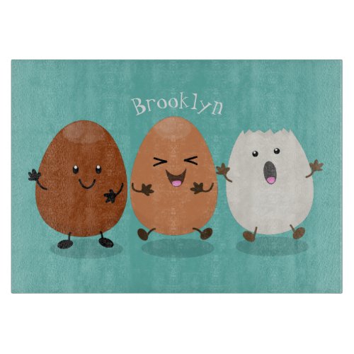 Cute kawaii eggs funny cartoon illustration cutting board