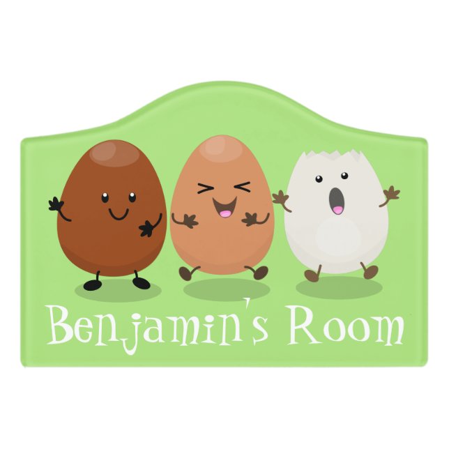Cute kawaii eggs funny cartoon illustration door sign (Small Crest Front)