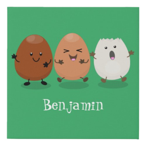 Cute kawaii eggs funny cartoon illustration faux canvas print