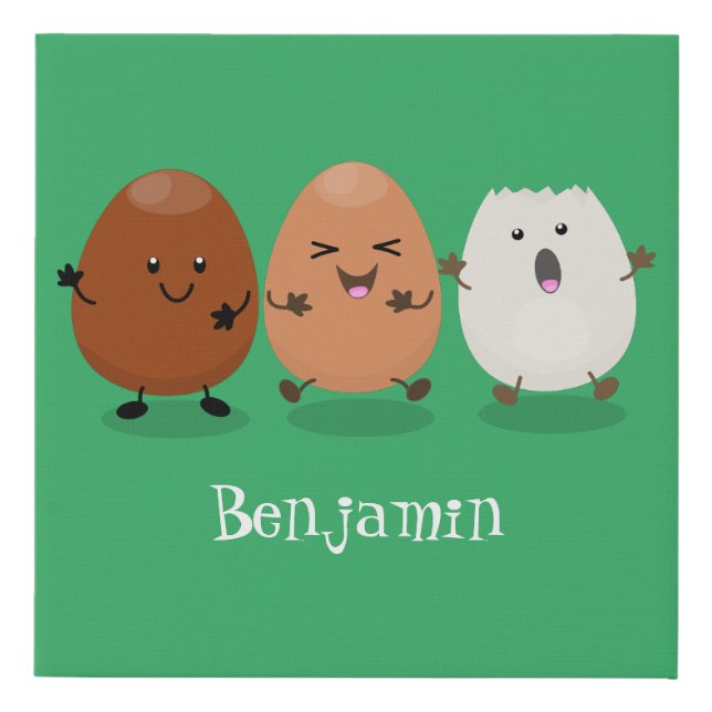 Cute kawaii eggs funny cartoon illustration faux canvas print (Front)