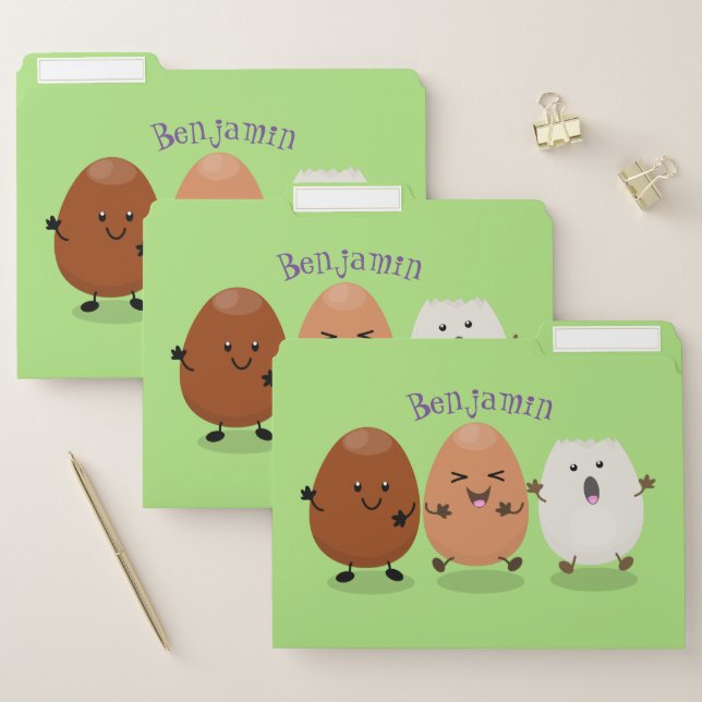 Cute kawaii eggs funny cartoon illustration file folder (Set)