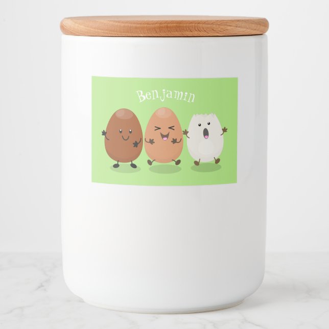 Cute kawaii eggs funny cartoon illustration food label (Front)