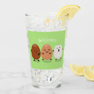 Cute kawaii eggs funny cartoon illustration glass
