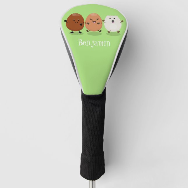 Cute kawaii eggs funny cartoon illustration golf head cover (Front)