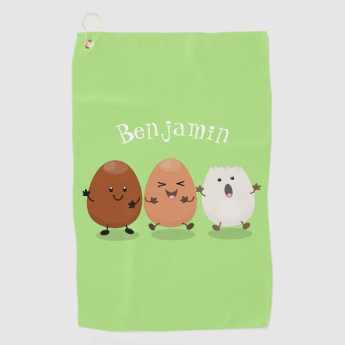 Cute kawaii eggs funny cartoon illustration  golf towel