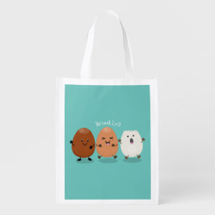 Cute kawaii eggs funny cartoon illustration grocery bag