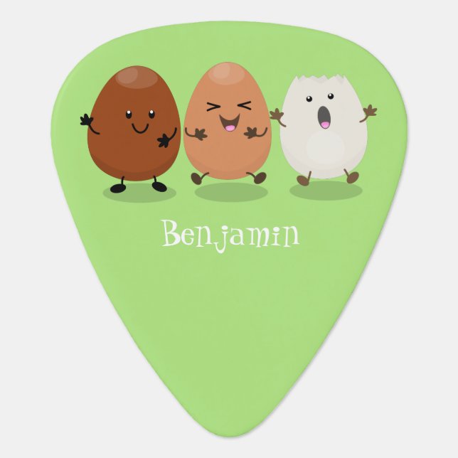 Cute kawaii eggs funny cartoon illustration  guitar pick (Front)