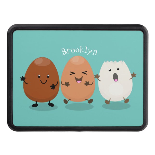 Cute kawaii eggs funny cartoon illustration hitch cover (Front)