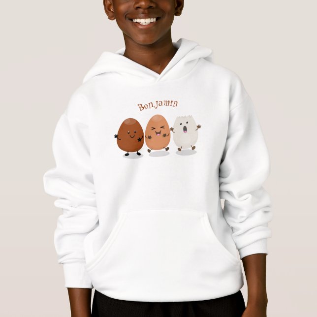Cute kawaii eggs funny cartoon illustration hoodie (Front)