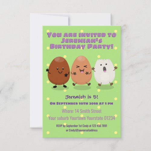 Cute kawaii eggs funny cartoon illustration invitation