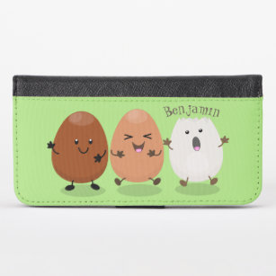 Cute kawaii eggs funny cartoon illustration iPhone x wallet case
