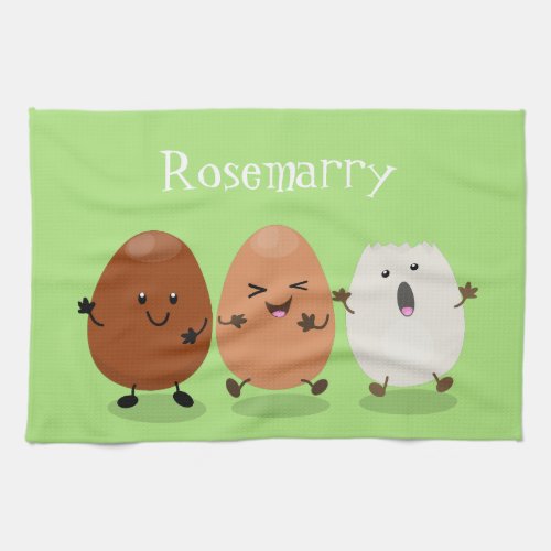 Cute kawaii eggs funny cartoon illustration kitchen towel