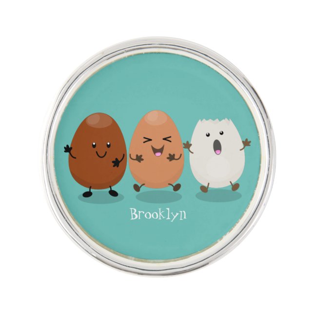 Cute kawaii eggs funny cartoon illustration lapel pin (Front)