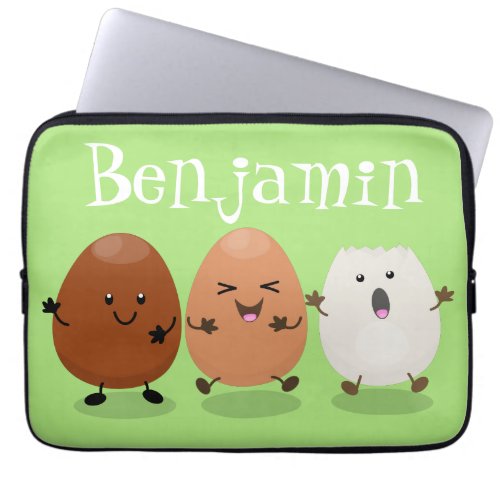 Cute kawaii eggs funny cartoon illustration laptop sleeve