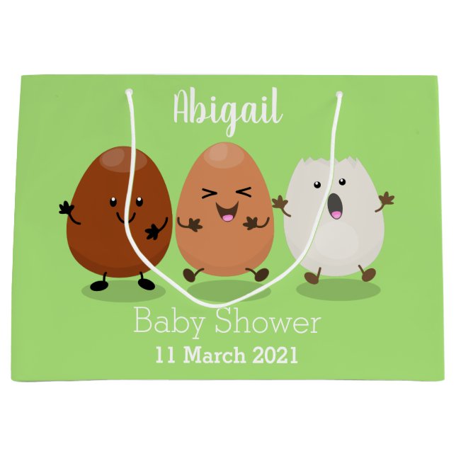 Cute kawaii eggs funny cartoon illustration large gift bag (Front)