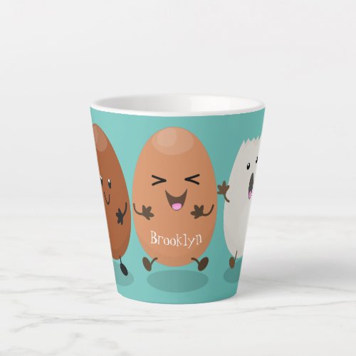 Cute kawaii eggs funny cartoon illustration latte mug