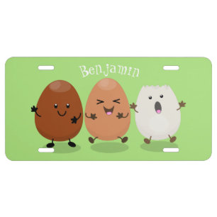 Cute kawaii eggs funny cartoon illustration license plate
