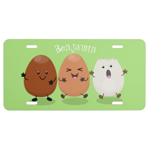 Cute kawaii eggs funny cartoon illustration license plate