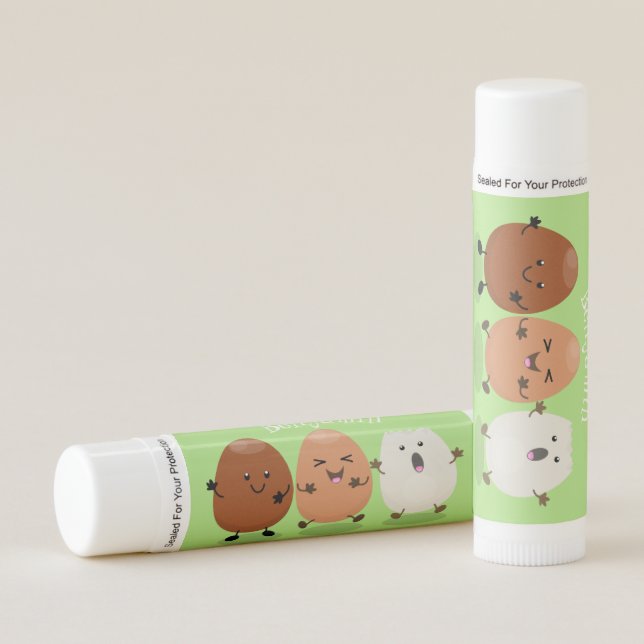 Cute kawaii eggs funny cartoon illustration lip balm (Front)